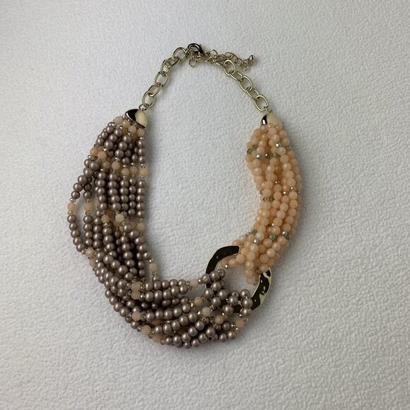 Multi Strand Beaded Necklace Choker Peach Brown NWOT - Picture 1 of 7